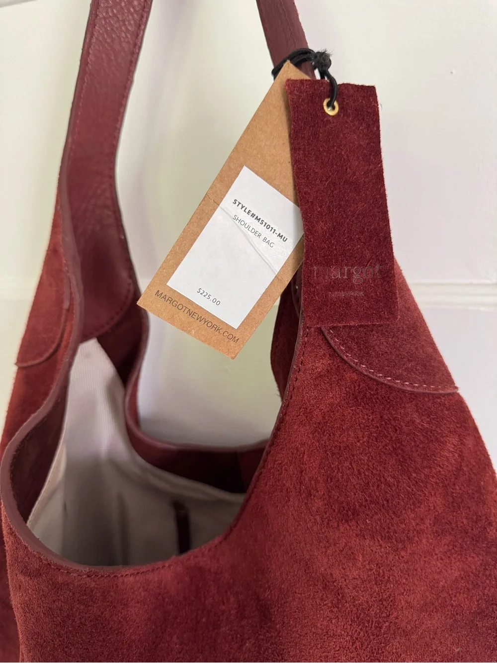 Margot New York - Suede Hobo Shoulder Bag in Deep Burgundy